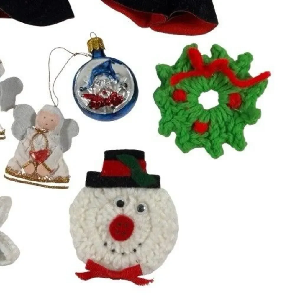 Lot of 19 Vintage Handmade Wooden Crochet German Ornaments Variety Angels Santa